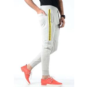 Pantalon de survêtement en toile légère pour hommes 100% coton noir jaune Tie-Dye rayé taille mi-haute élastique - Product Image 1