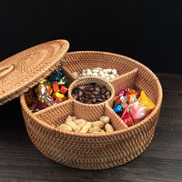 Panier à fruits en bambou et rotin tricoté à la main, classique, avec de nombreux compartiments, panier rond artisanal, rangement pour bonbons, Afrique VGREENART