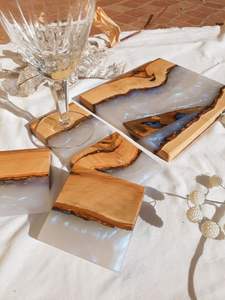 ชุดที่รองแก้วไม้และเรซินอีพ็อกซี่ GARDEN-THEMED ถาดรองแก้วแบบมีสไตล์ - Product Image 5