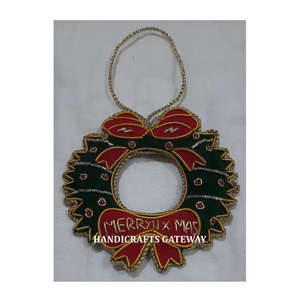 Nuevo adorno colgante de árbol de Navidad bordado Zari hecho a mano Material de tela de forma personalizada utilizado para la decoración de festivales de Navidad - Product Image 1