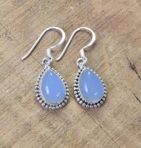 Blue Chalcedony Drop <b>Earrings</b> in 925 <b>Sterling</b> <b>Silver</b> Gold Plated Handmade Trendy Designer Jewelry August Birthstone Gift - Product Image 1