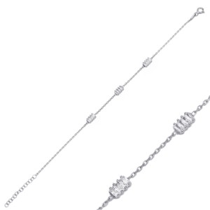 <b>Charm</b> Bracelet Rectangle Baguette CZ Stone Turkish Handmade Wholesale 925 Sterling Silver Jewelry - Product Image 5