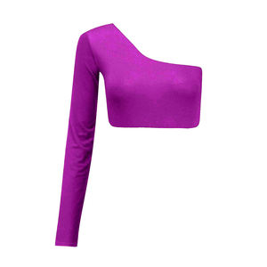 Haut court à épaule unique personnalisable noir uni pour femmes coupe ajustée dos nu design respirant mode durable pour adultes - Product Image 4