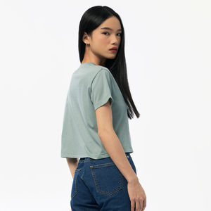 Suministro directo de fábrica, Camiseta corta de estilo más nuevo para mujer, Camiseta corta de tela cómoda de secado rápido ligera de Color único - Product Image 2