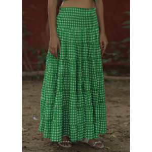Women's Bohemian Cotton Top Skirt <b>Set</b> Indian Hand Block Check Print Summer Crop Top and Skirt with Adjustable <b>Tie</b> Straps - Product Image 4