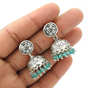 Joyería artesanal india con aspecto artesanal, pendientes de estilo étnico de piedras preciosas de Topacio Azul Natural de Plata de Ley 925 para mujeres y niñas - Product Image 3