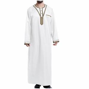 Vente chaude Broderie Musulman Thobe Jubba Respirant Coton Fabriqué Arabe Qatar Islamique Hommes Thobe Jubba - Product Image 1