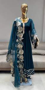 Wedding Party Wear Heavy Designer Faux Georgette Heavy Chine Sequence Stitch Work Top and Palazzo With Cut Work Dupatta - Product Image 2