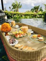 Plateau flottant pliable en rotin et plateau de petit-déjeuner, compatible lave-vaisselle, pour piscine, pour servir des aliments et des boissons