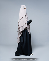 Robe Hijab Modeste Musulmane en Chiffon/Polyester Gris à Cinq Couches, Respirante, Faite à la Main, à Manches Courtes, en Laine, par Fashion Traders