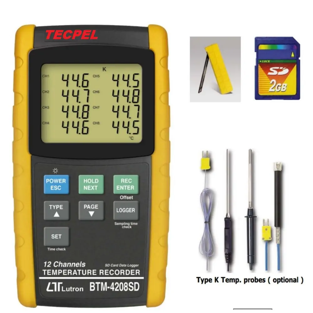 TECPEL 12 canaux Thermocouple thermomètre enregistreur de données Lutron BTM-4208SD