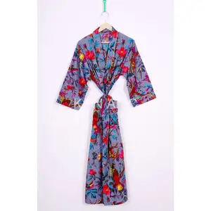 Индийское хлопковое кимоно, женское банное халат, сексуальный синий, оптовый продавец, ночное хлопковое кимоно, женская одежда для сна