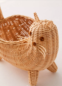 Handwoven <b>Cat</b>-Shaped Rattan Basket for Holiday Decorative Storage or Home Decor <b>Gift</b> Basket - Product Image 2