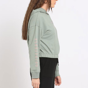 BRANIS SPORTS Women's Light <b>Green</b> Hooded Oversized Sweatshirt Full Sleeve Drop-Shoulder Embroidered Letter Design Breathable - Product Image 5