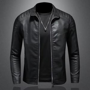 Chaqueta de cuero para hombre, ropa de calle para motocicleta, bombardero de béisbol para exteriores, cazadora informal de invierno, prendas de vestir, cuello levantado teñido liso - Product Image 4