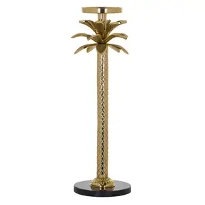 Brass Palm Groot Candle Stick Holder Com Base Circular De Mármore Preto O toque perfeito de elegância e estilo para vibrações luxuosas