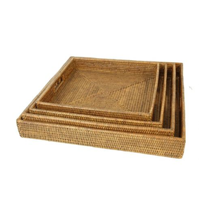 Plateau de service en rotin naturel couleur différente forme carrée artisanat plateau en rotin en gros prix supérieur - Product Image 3