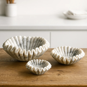 Bol décoratif de style indien en marbre naturel de luxe, sculpté à la main, écologique, personnalisable, avec volants, centre de table, bol à fruits moderne - Product Image 2