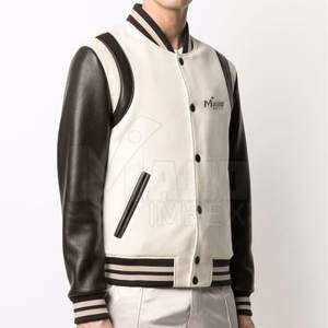 Chaqueta de Cuero Personalizada para Hombre, Estilo Letterman, Invernal, Antibacteriana, Transpirable, Cuello Alto, Tejido de Lana, para Ropa Urbana - Product Image 3