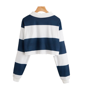 OEM Logo personnalisé décontracté rayure imprimé Crop Tops femmes à manches longues sur mesure Polo Filles Streetwear Top Shirt - Product Image 4