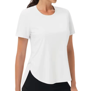 T-shirts d'été décontractés pour femmes, col rond, couleurs unies, en coton respirant, tricotés, à manches courtes, couleurs personnalisables, anti-boulochage, séchage rapide - Product Image 2
