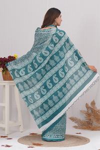 Haute qualité coton Malmal imprimé à la main Saree vêtements de fête d'été pour les femmes vêtements indiens et pakistanais - Product Image 2