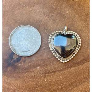 Reda Galvan <b>Black</b> Obsidian & Sterling Silver <b>Heart</b> Pendant with Bezel Setting Inlay Technology - Product Image 3