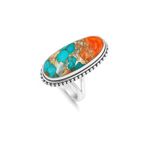 Bague en cuivre turquoise à motif d'huître épineuse, design tendance, argent sterling 925, bijoux bohèmes navajo, fabrication artisanale, fabricant de bijoux en Inde - Product Image 5