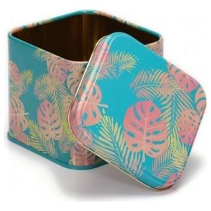 Boîte de rangement décorative carrée 90x90x80mm avec couvercle coulissant Capacité de 0.6 L Motif Feuille Design - Product Image 4