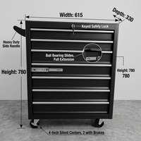 Coffre à outils mobile robuste avec poignée latérale et roulettes pivotantes pour le rangement d'outils en atelier de réparation automobile