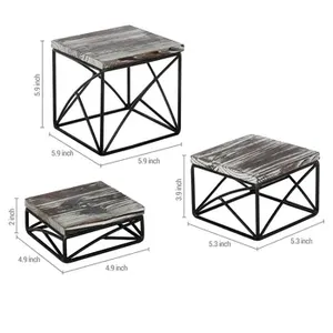 Juego de vajilla de metal de lujo de 3 soportes elevadores de hierro para pizzas y postres tapas de madera negras en diferentes tamaños Venta caliente - Product Image 6
