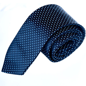 Corbata hecha a mano de lunares azul marino y azul de Exve - Product Image 1