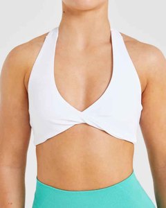 Hot Selling Wholesale White V-Neck Cutout Sports <b>Bra</b> With High-Waisted Teal Shorts Set for Women Fitness Yoga Wear - Product Image 5