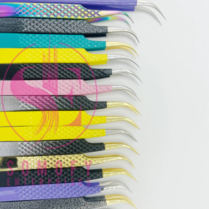 Pince à cils personnalisée avec prise en main incurvée Outils d'extension de cils populaires en acier inoxydable Logo personnalisé accepté - Product Image 4