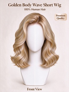 Peluca de Cabello Humano Corto con Ondas Doradas, Suave y Brillante, Rizado Natural, para Uso Diario - Product Image 5