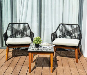 Silla de madera moderna, respetuosa con el medio ambiente, duradera, resistente a la intemperie, tejido de cuerda, muebles elegantes para el hogar, mejora la comodidad, atractivo estético - Product Image 1