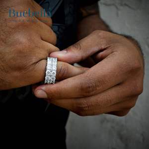 Anillo Original de Plata de Ley 925 de doble fila de corte brillante para hombre, joyería de regalo de fiesta de boda delicada, piedra principal de moissanita - Product Image 3