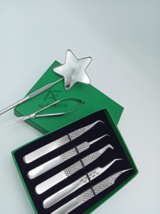 Pinzas de precisión para extensión de pestañas con agarre de diamante, juego de 7 piezas, mango con espejo, tijeras de muelle para cejas con cajas de cartón - Product Image 4