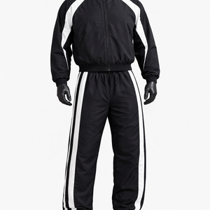 <b>Men</b>’s Black <b>White</b> Windbreaker Tracksuit Set Lightweight Nylon Track Suit Full Zip <b>Jacket</b> Stripe Jogger Pants Custom Logo OEM ODM - Product Image 3