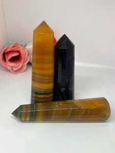 Wholesale 12-Faceted Rainbow Fluorite Quartz Crystal <b>Wand</b> Hand-Polished Gemstone for Feng Shui & Healing New Style <b>Massager</b> - Product Image 2