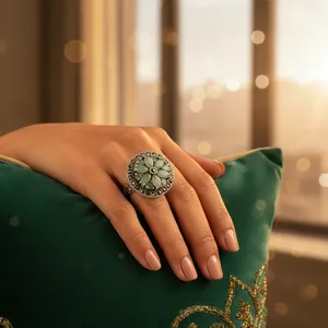 Anillo de cóctel romántico vintage con flor para mujer de Art Palace, plata 925 con pavé de jade, para uso diario, regalo - Product Image 3