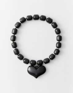 MN EXPORTS Black Resin Beaded <b>Necklace</b> with Heart Pendant Fashion <b>Statement</b> Jewelry Unisex Party Wedding Handmade - Product Image 1