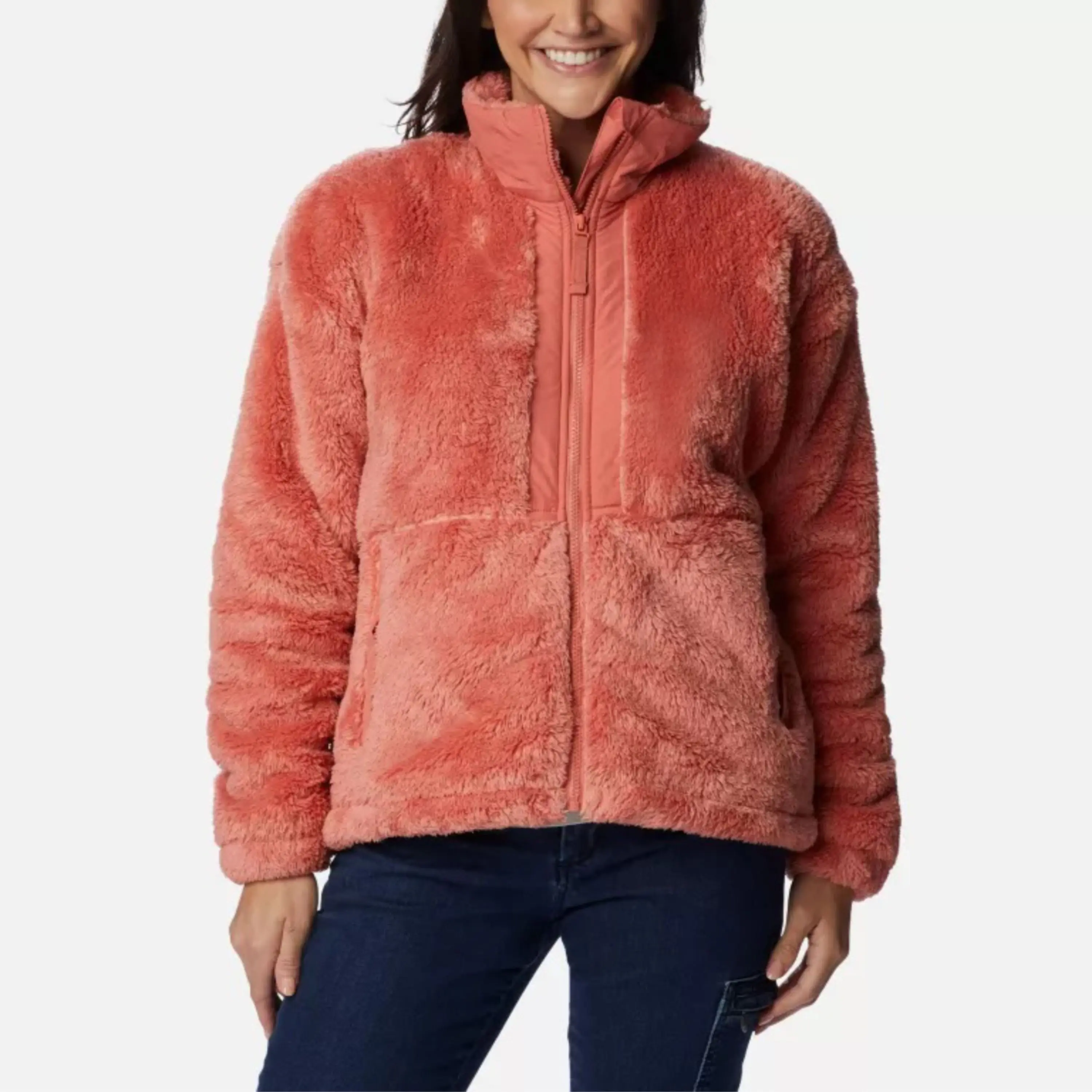 Quarter Zip jaket wol Sherpa dengan Hood Blank grosir bulu domba jaket ritsleting kustom pria jaket bulu Sherpa wanita