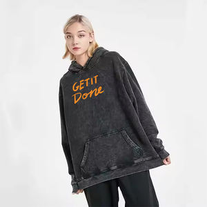 Top Quality Acid Wash Hoodie Black Color Pullover Casual Wear Adult Men's Acid Wash Hoodies With Custom Logo - Product Image 5