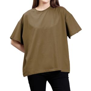 Camiseta cómoda para mujer, informal, de manga corta, cuello redondo, mezcla de algodón, suave, transpirable, top de moda de verano, corte relajado, en oferta. - Product Image 1
