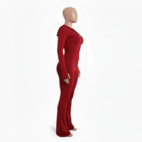 Conjunto de Sudadera con Capucha y Pantalones Acampanados de Alta Calidad para Venta al por Mayor, Personalizable, Casual, con Logotipo Sólido, Traje Deportivo Rojo para Mujer