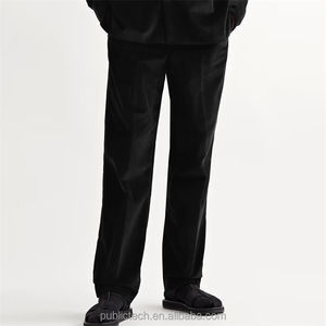 Pantalons en velours côtelé amples et droits, personnalisés OEM, unis, sans motif, pour hommes, pantalons de survêtement décontractés, lavage foncé avec décoration en dentelle - Product Image 5