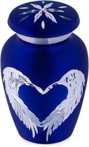 Urna de cremación pequeña de estilo americano con alas de Ángel y Corazón Azul y plateado con tapa de tornillo segura para almacenamiento de cenizas suministros funerarios - Product Image 2