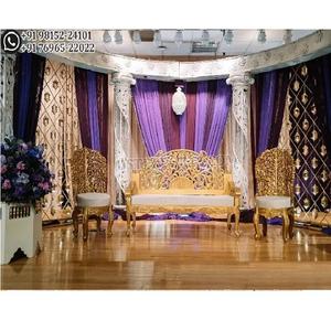 Ensemble de canapés de mariage gujarati, lourdement sculpté en fleurs, ensemble de canapés de scène de mariage traditionnel indien, aspect doré élégant, canapés de scène de mariage, États-Unis - Product Image 1