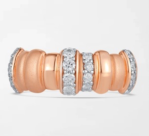แหวนทองคำโรสโกลด์ 18K ประดับเพชรทรงกลม 32 เม็ด น้ำหนัก 0.89 กะรัต สี GH-VS  แบบขัดเงา ลายร่อง  สำหรับโอกาสพิเศษและงานเลี้ยง - Product Image 1